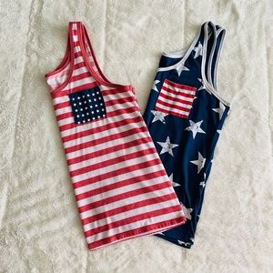 Bundle of 2 Stars and Stripes American Flag Tank Tops - Size Medium